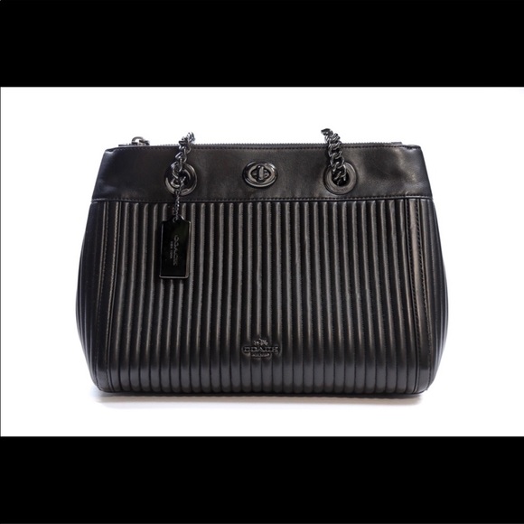 Coach Turnlock Edie Carryall Handbag Black Quilted - Picture 3 of 8